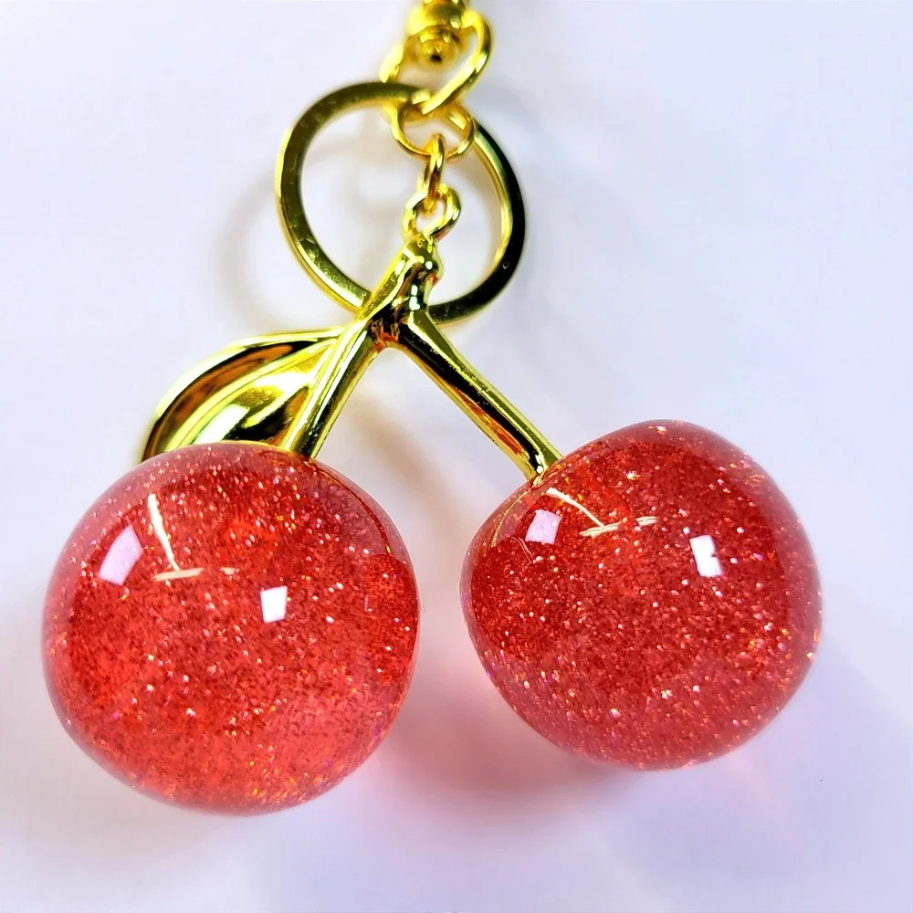 Bag Charm Keychain Cherry Glitter Pink Women Sparkle Ballerina Fairycore